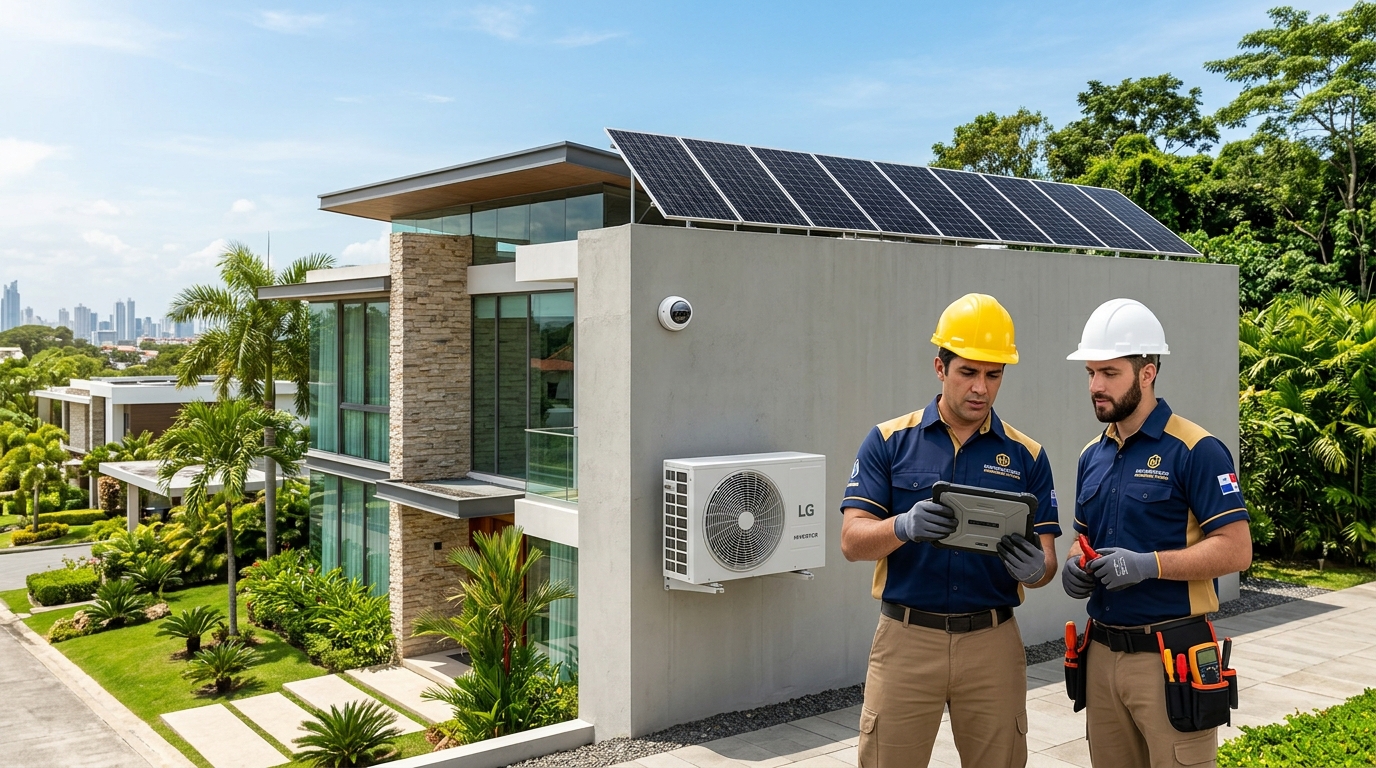 Cuadrilla técnica de ingeniería, climatización y paneles solares de Multiservicios AS&JD en Panamá